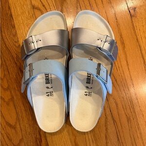 Birkenstock Arizona Split Silver and Blue Sandals - Women’s 10 - Like new